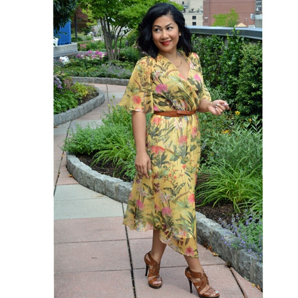 zara yellow floral midi dress